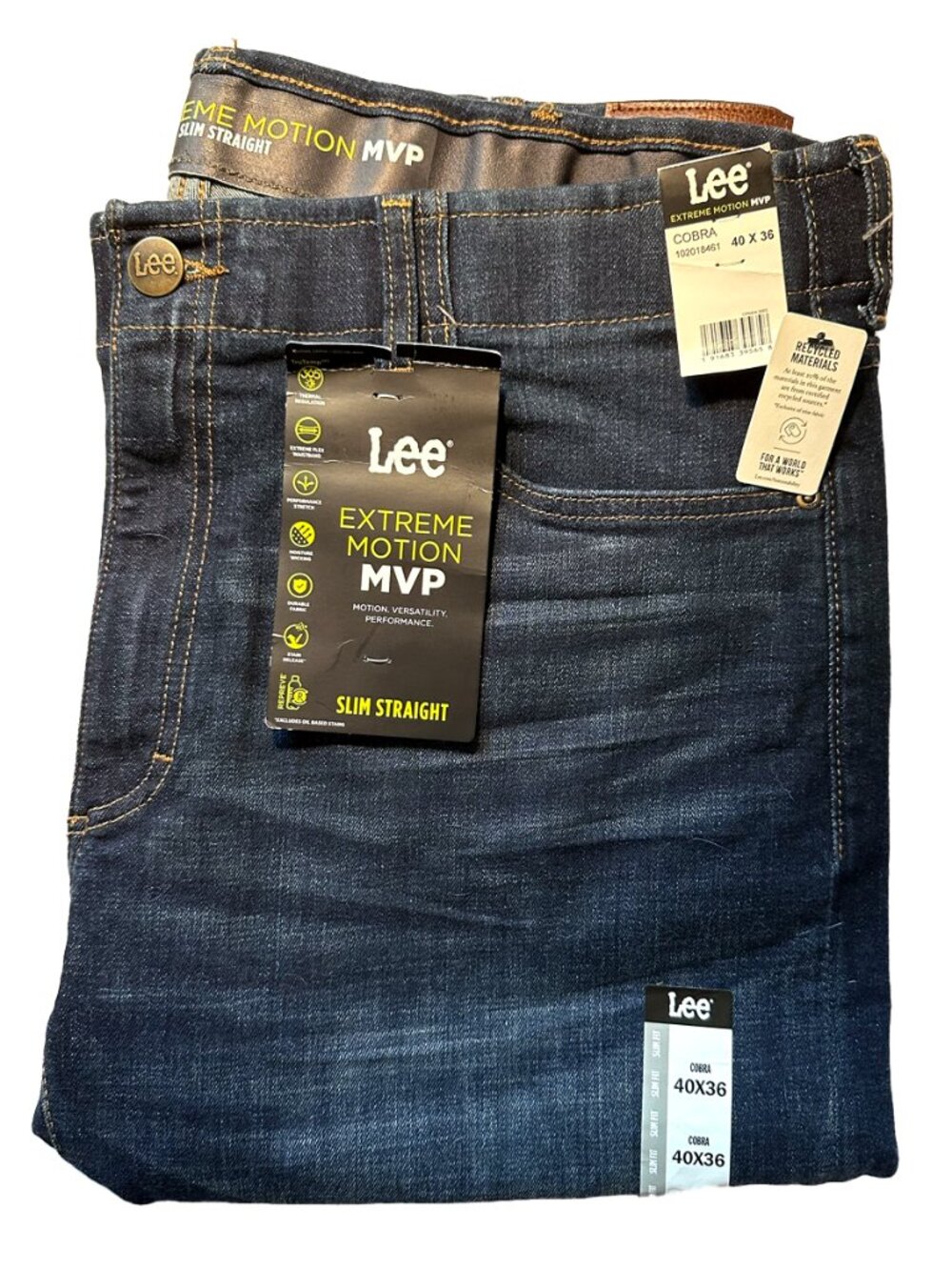 NWT Lee Extreme Motion MVP Cobra Blue Slim Straight Stretch Jeans 40x36